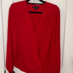 INC International Concepts Red Draped V-Neck Blouse